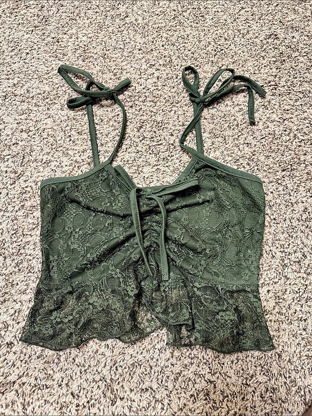 Green Lace Tie-Shoulder Camisole